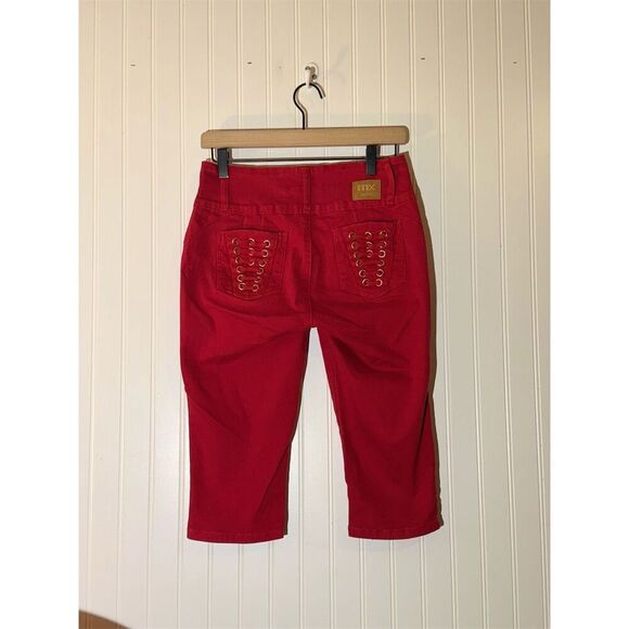 ModaXpress Y2K Red Cropped Pants Sz 13 Lace-Up Gold Button Streetwear Baddie - Picture 7 of 11